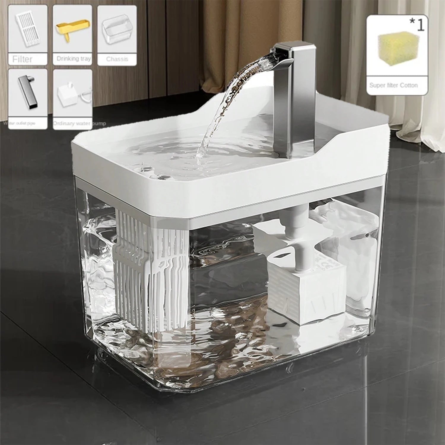 Transparent Auto Filter Cat Water Fountain